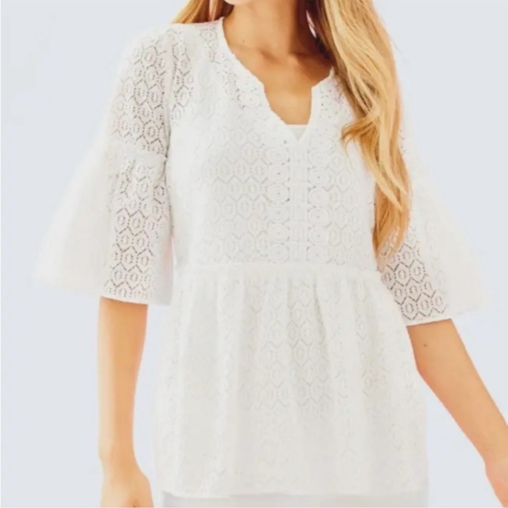 LILLY Pulitzer 3/4 Sleeve White Eyelet Blouse - Size Large